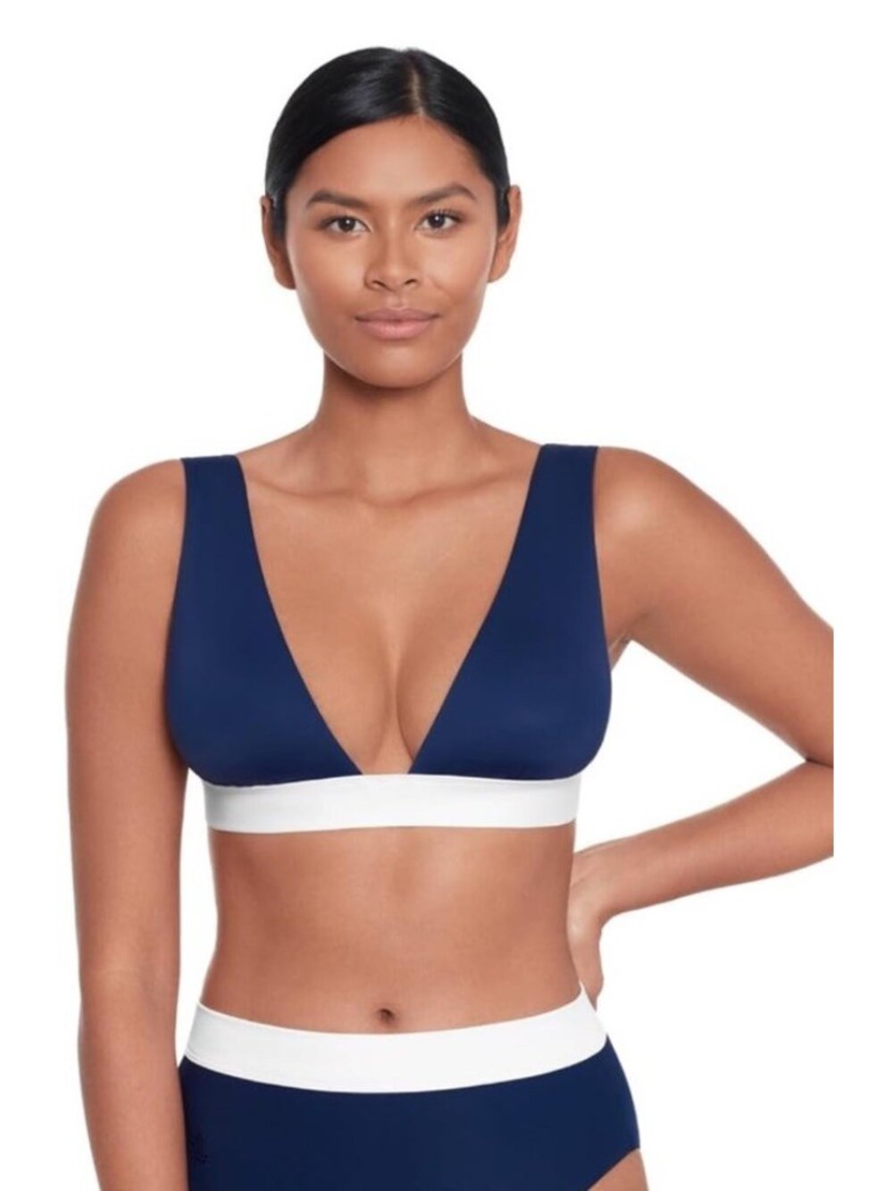 Lauren Ralph Lauren Women's Bel Air Banded Modern V Neck Bikini Top, 6